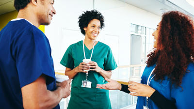 Healthcare workers talking